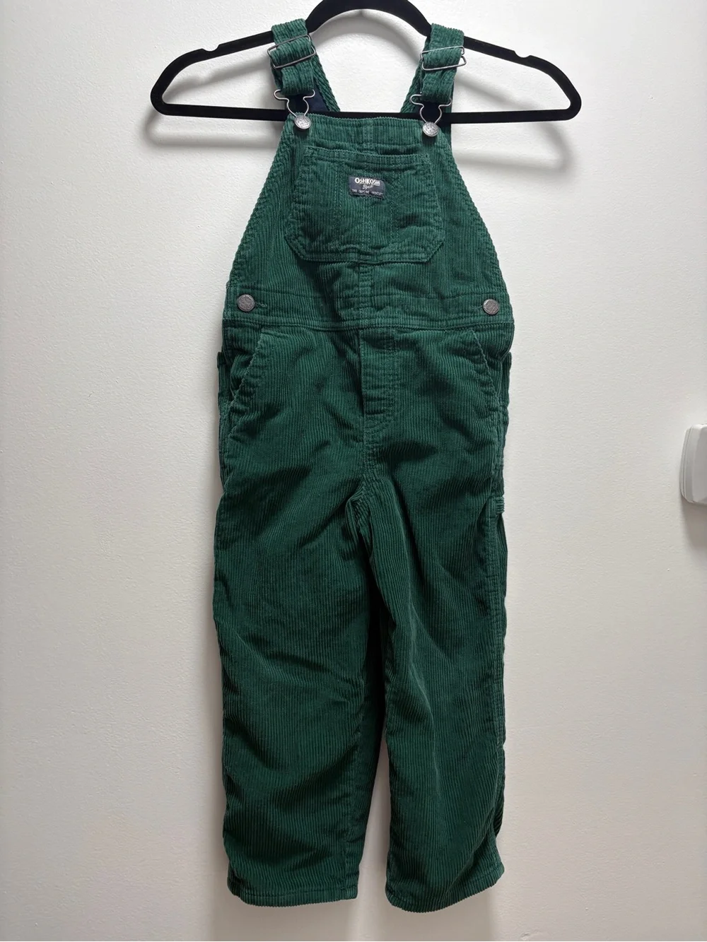 OshKosh B'gosh Dark Green Corduroy Kids Overalls with Navy Lining